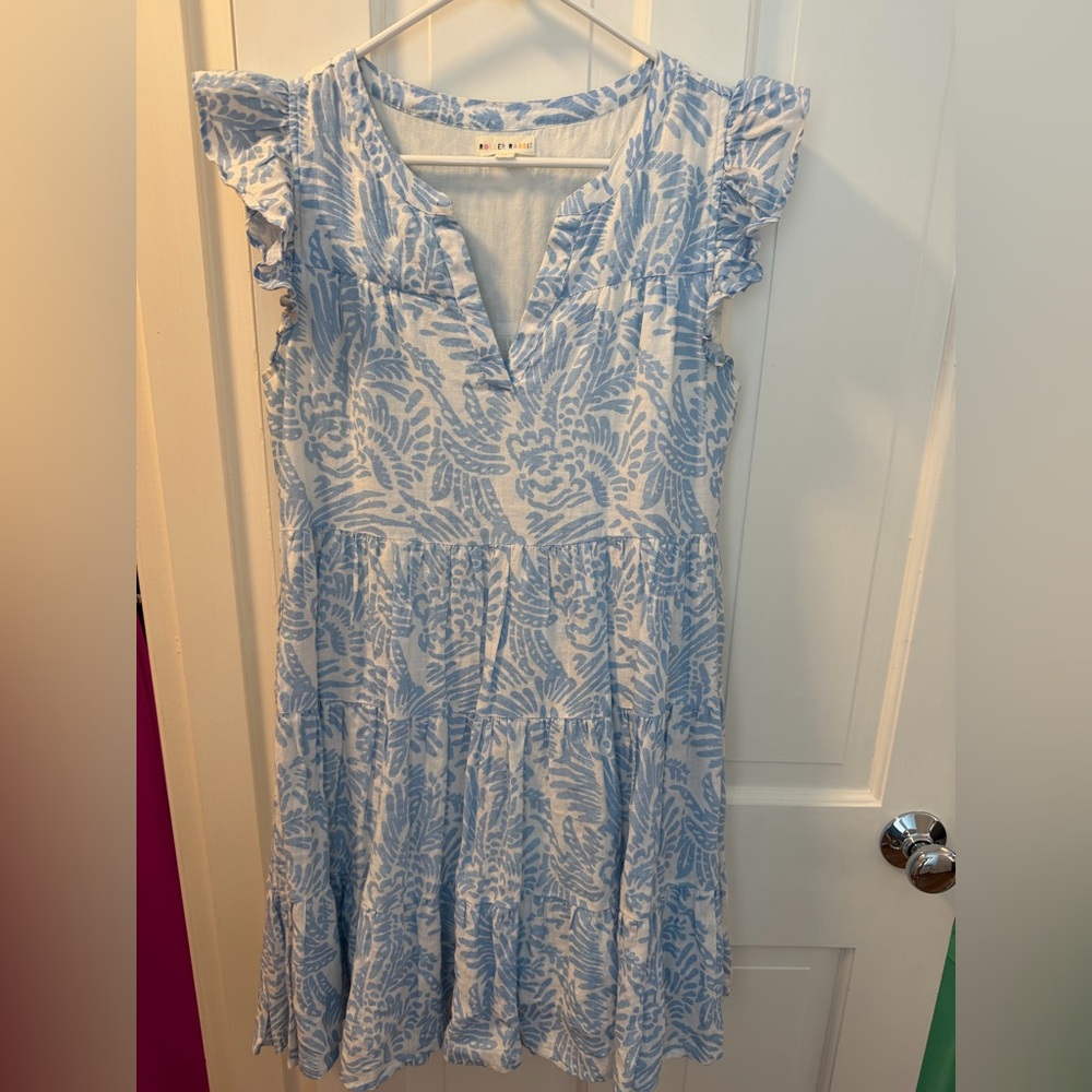 Roller Rabbit Blue and White Ruffle Sleeve Dress
